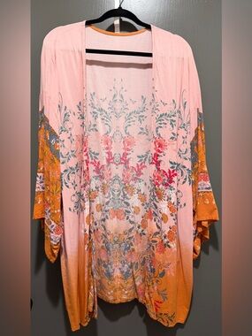 Pink & Orange Floral Boho Kimono